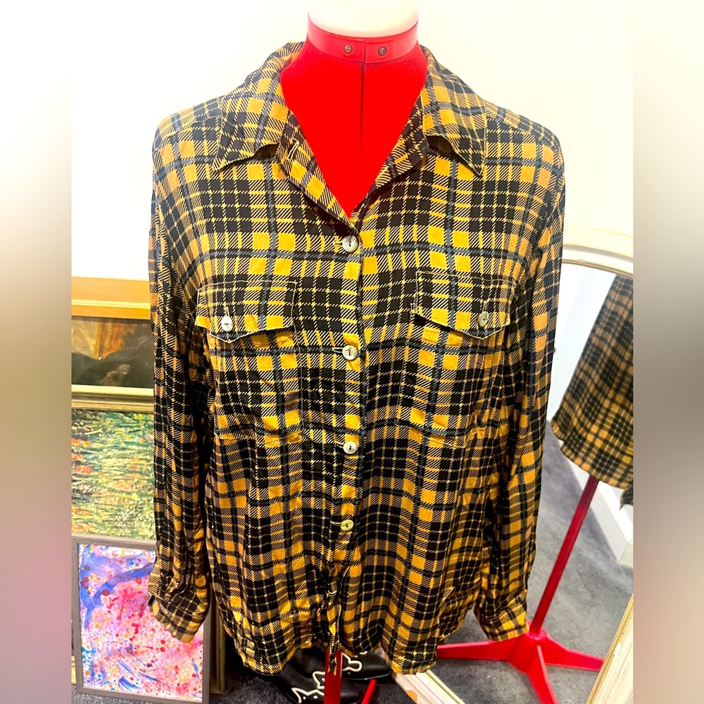 Vintage Dejac Plaid Silk Button-Up Blouse